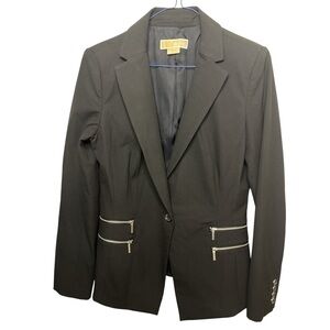 Michael Kors Black Blazer with Silver Zipper Details Size 6